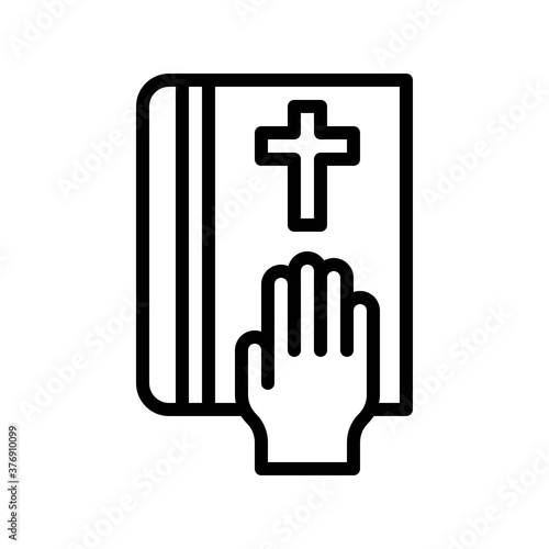 administrative related christian cross sign on book with hand vector in lineal style,