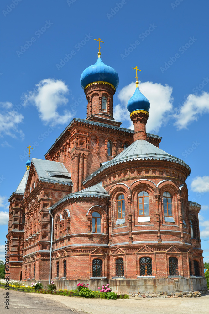 St. Nicholas and St. George Church (Nikolskaya Georgievskaya church, 1894, eclectic, pseudo-Russian style). Smogiri village, Smolensk Oblast, Russia.