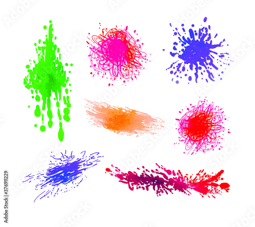 Vector collection, od colorful ink splashes isolated on white background, watercolor texture, bright colors set.
