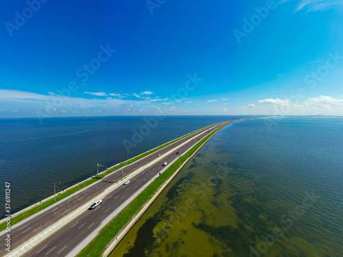 Aerial photo of highway 275 Howard Frankland Bridge over Tampa Bay Florida USA