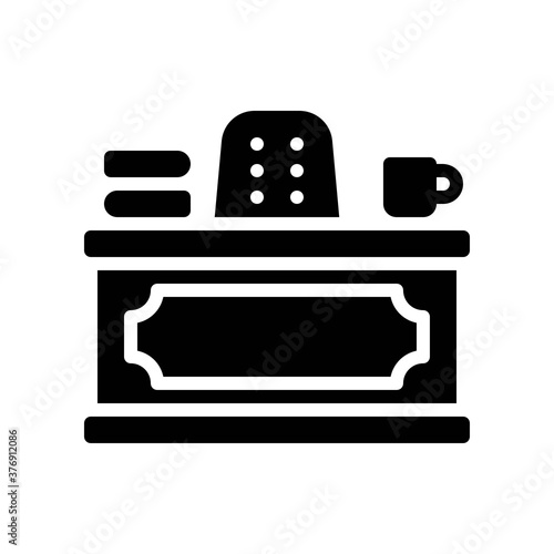 administrative related prime minister chair with table, books, and tea cup vector in solid design,