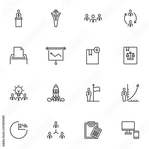 Business people line icons set, outline vector symbol collection, linear style pictogram pack. Signs, logo illustration. Set includes icons as presentation, recruitment, teamwork, business startup
