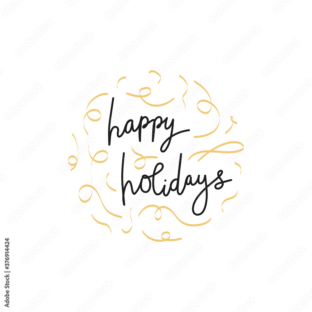 Happy holidays wish quote hand drawn calligraphy. Xmas slogan, phrase isolated clipart. Line art typography with christmas ribbons. Winter holiday banner, poster, greeting card design element Happy holidays wish quote hand drawn calligraphy. Xmas slogan, phrase isolated clipart. Line art typography with christmas ribbons. Winter holiday banner, poster, greeting card design element