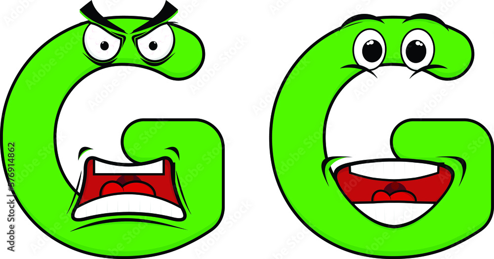 Obraz premium Letter G with Angry and Happy character set flat