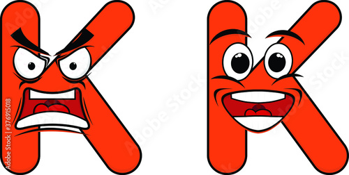 Letter K with Angry and Happy character set flat