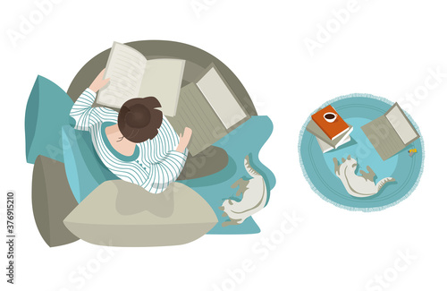 Working at home, concept illustration. Woman freelancers working at home. People at home in quarantine.