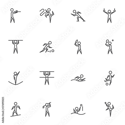 Sport line icons set, outline vector symbol collection, linear style pictogram pack. Signs, logo illustration. Set includes icons as triathlon, rhythmic gymnastics, baseball, gymnastics rings, tennis