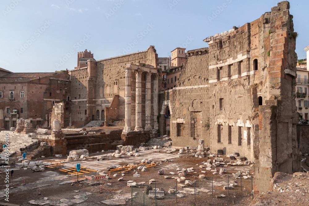 General view of Campus Martius, in the Temple of Mars Ultore, with the Arch of Pantai towards the center right, in the Forum of Augustus, Rome.