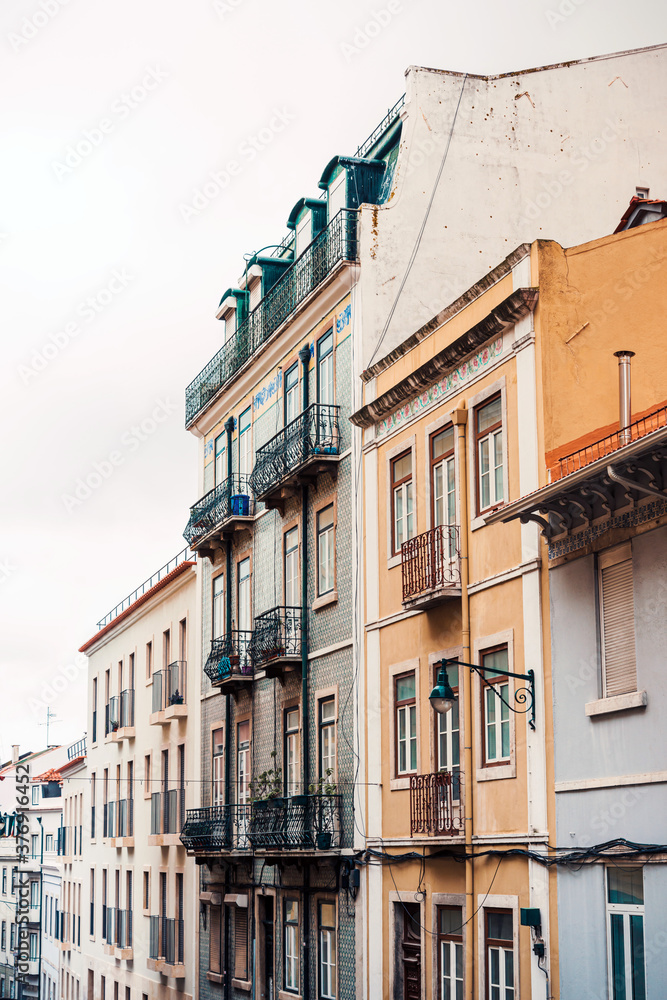 Old Town Lisbon. Street view of typical houses in Lisbon, Portugal, Europe