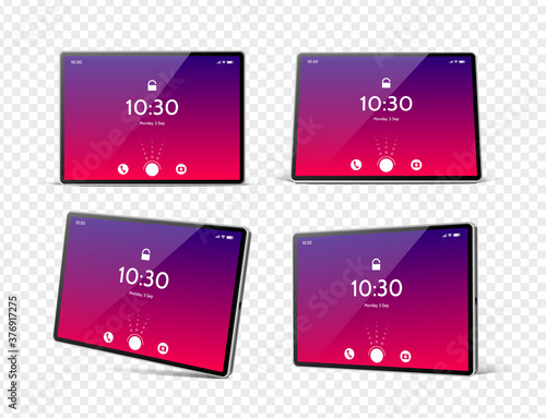 Vector 3d tablet pc mockup with bright screen