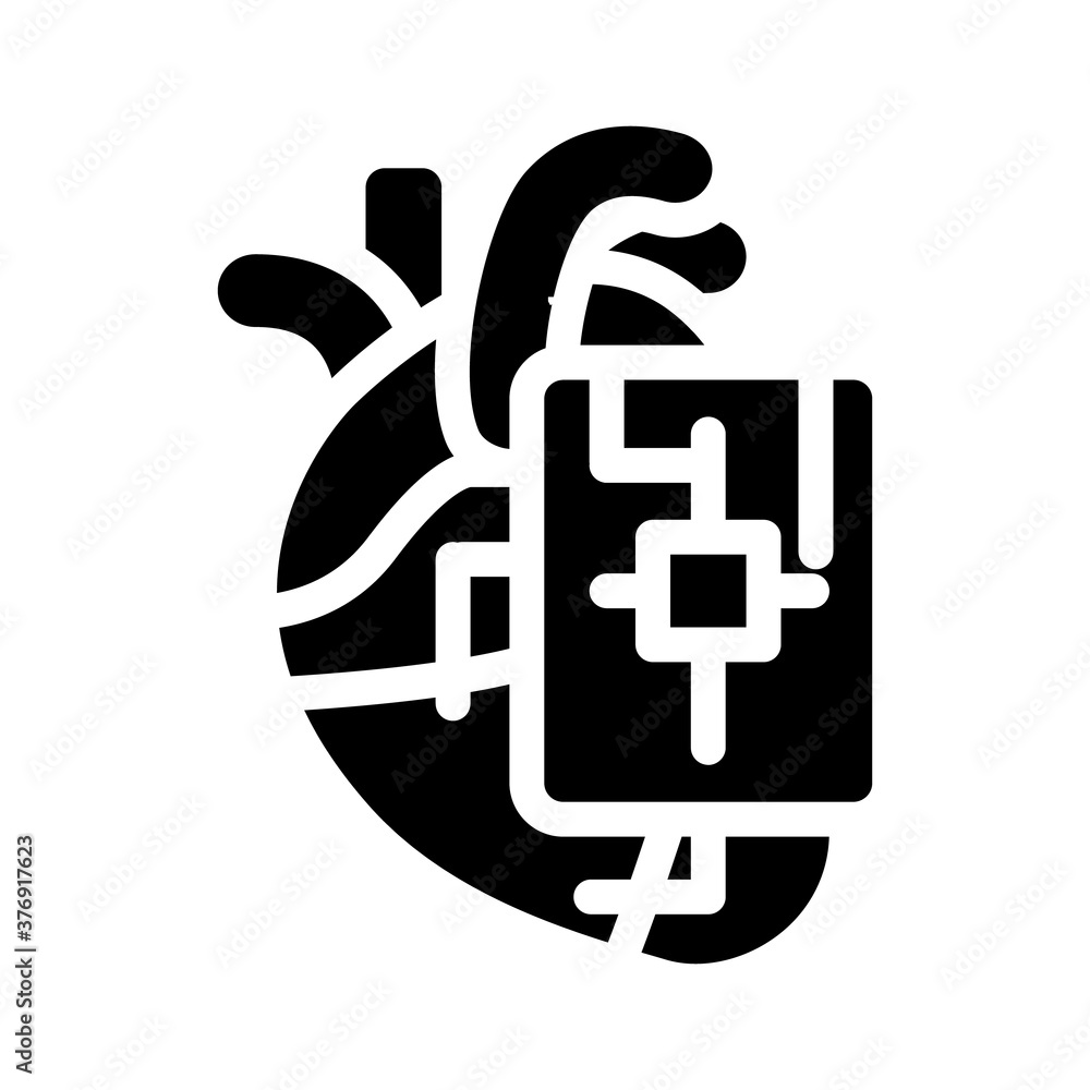 microchip for heart glyph icon vector illustration microchip for heart glyph icon vector illustration