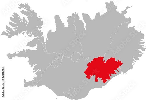 Glacier 9 provinces isolated on Iceland map. Gray background. Backgrounds and Wallpapers.