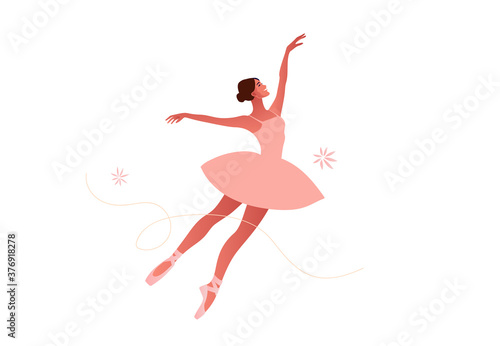 Beautiful ballerina flat vector set illustration. Beauty of classic ballet. Young graceful woman ballet dancer wearing tutu. Pointe shoes, pastel colors.