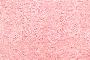 Transparent pink lace fabric rose leaves patterns