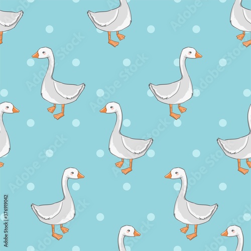 Seamless pattern hand drawn cute goose vector illustration