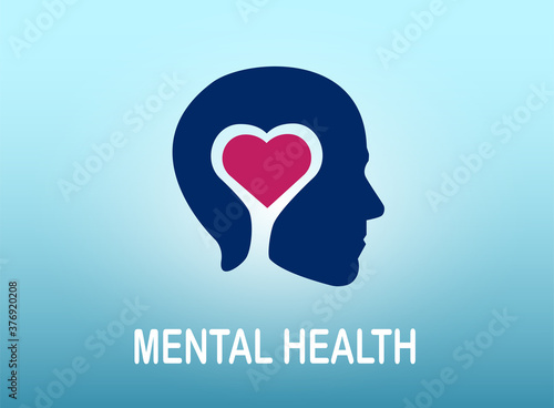 Vector of a human head with red heart inside