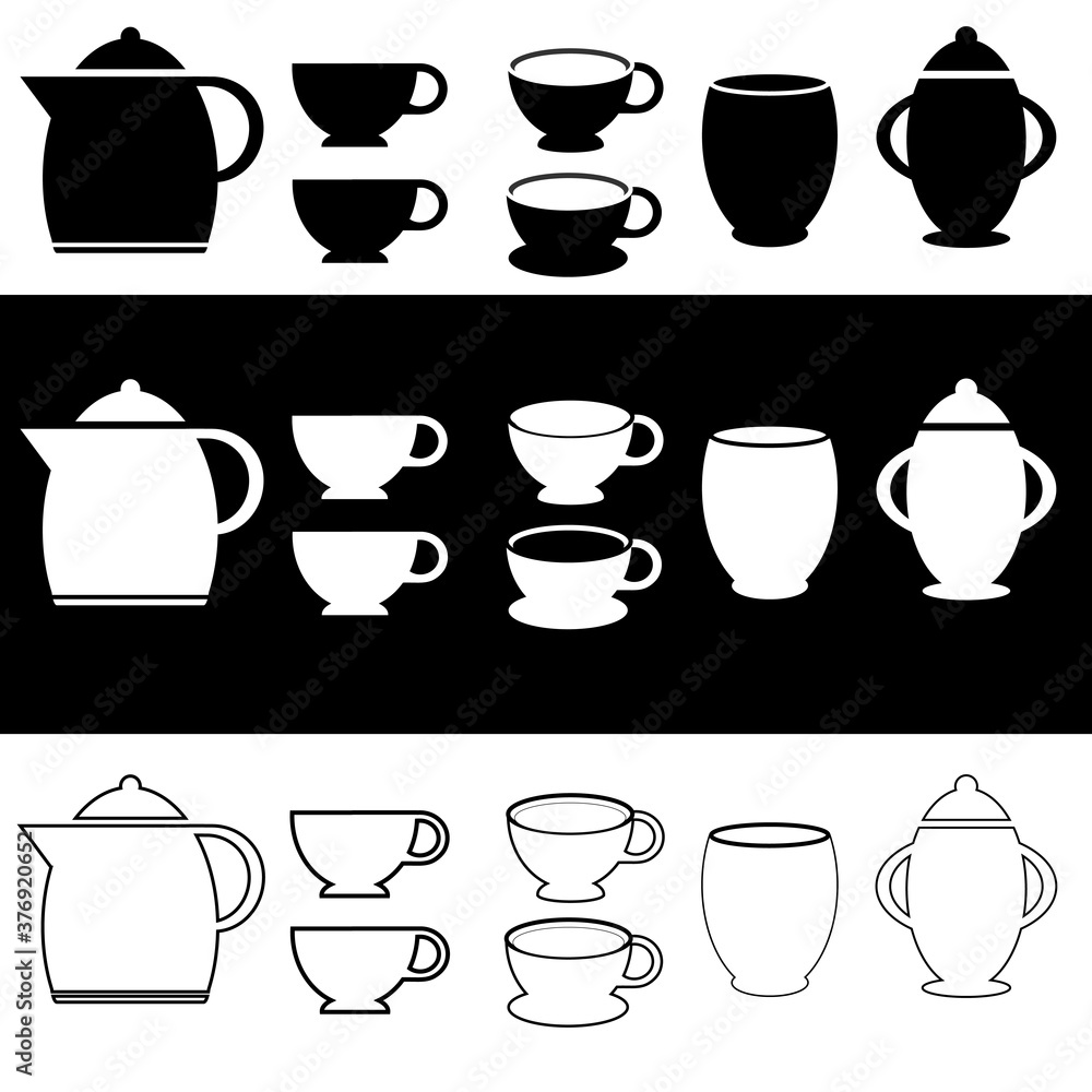 coffee cup and tea mug isolated icon set coffee cup and tea mug isolated icon set