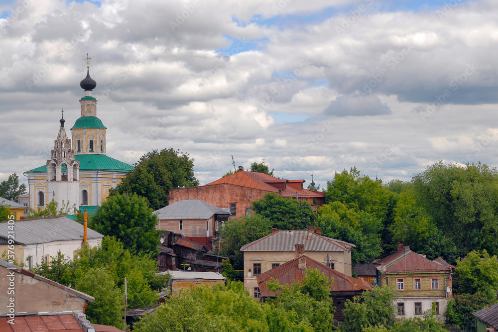 Cityscape of Vladimir. View at church of St. George (Georgievskaya church, XII century). Vladimir Oblast, Russia.