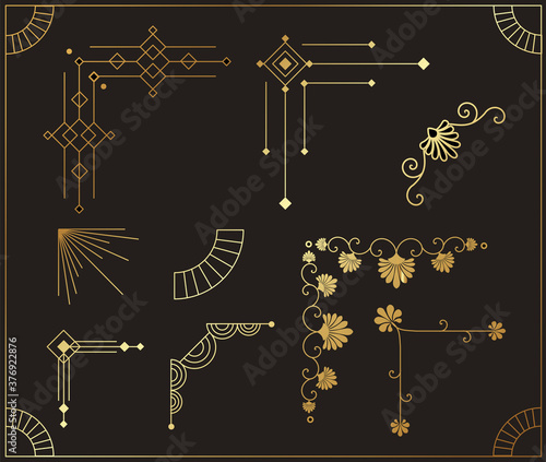 Art deco beautiful corners set vector