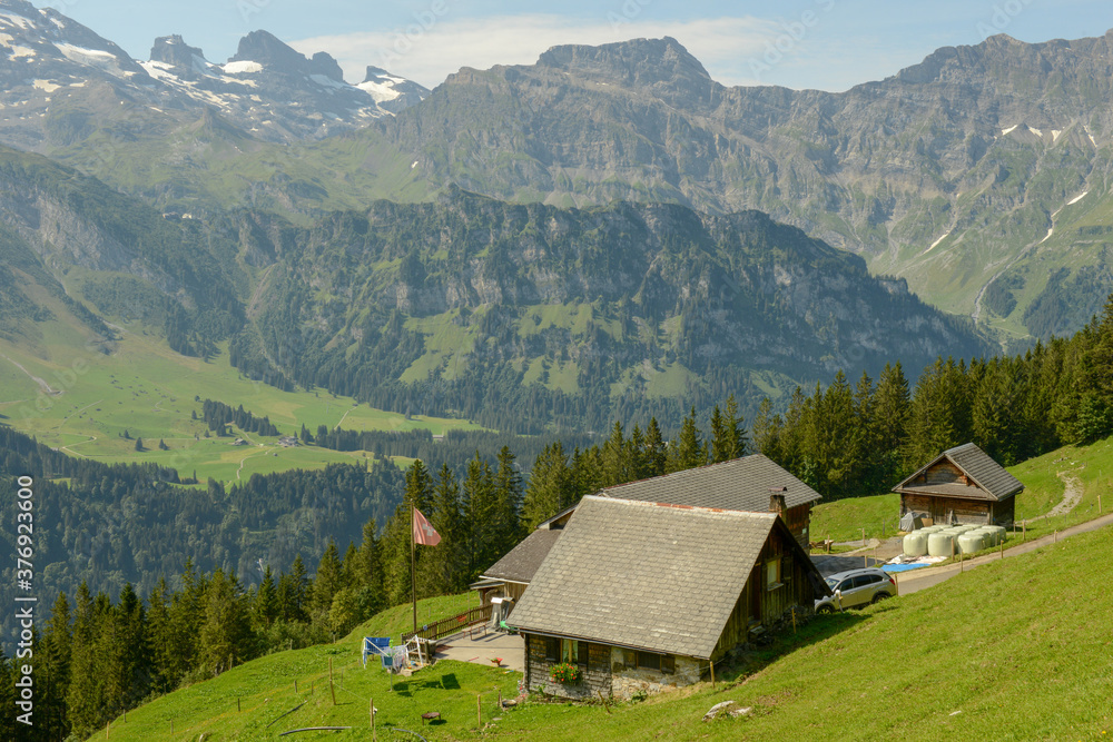Mountain landscape at Brunni over Engelberg in the Swiss alps