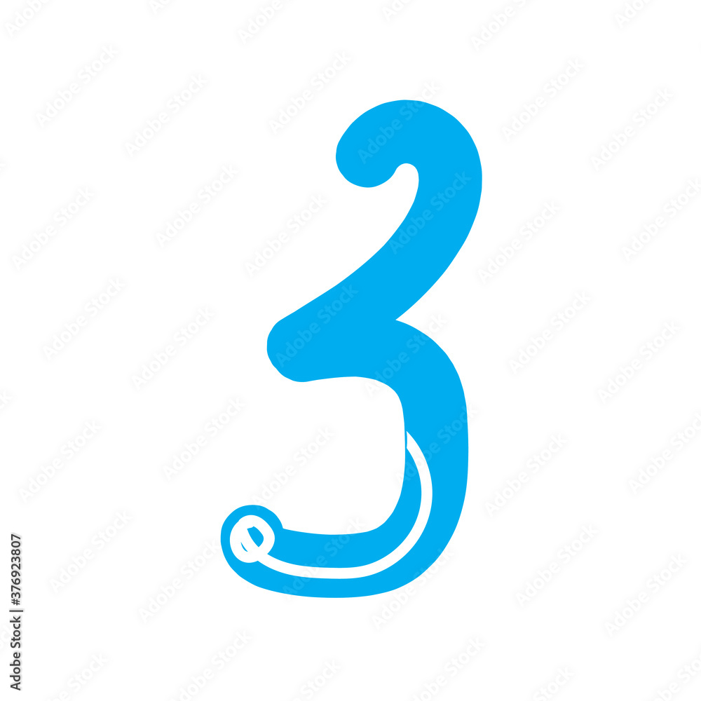 Numeral three isolated on white background, drawn vector stock illustration with single character 3 as element or object for decoration Numeral three isolated on white background, drawn vector stock illustration with single character 3 as element or object for decoration
