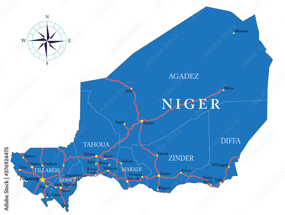 Niger highly detailed political map Stock Vector | Adobe Stock