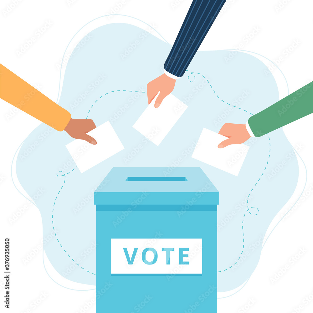 Vote ballot box. Hands putting votes into the box. Election concept. Vote ballot box. Hands putting votes into the box. Election concept.