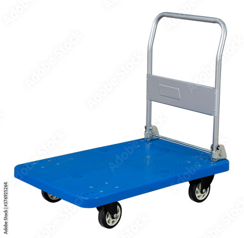 A flatbed trolley, or dray, a common form of freight transport in distribution environments, for moving bulk loads.