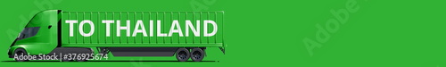 TO THAILAND text on the modern electric trailer truck, 3d rendering