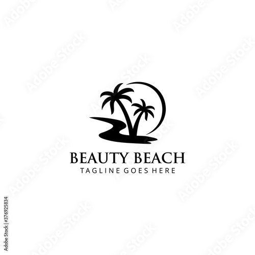Creative illustration beauty beach house modern minimalist logo design Vector
