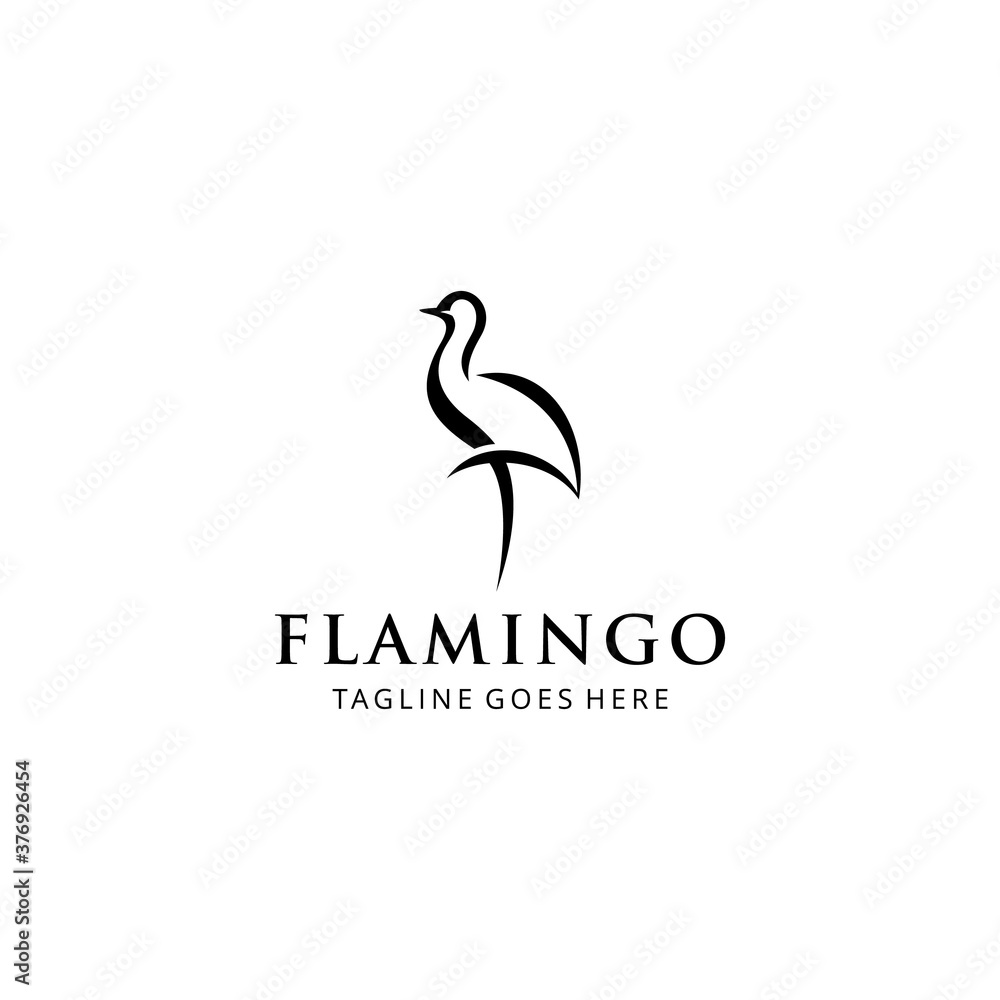 Creative luxury Minimalist flamingo bird logo design template.