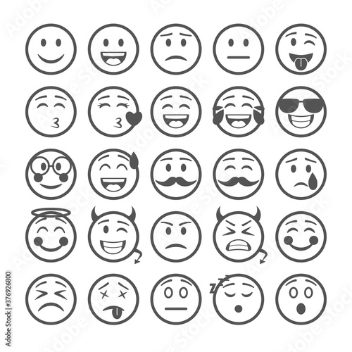 Emoticons Sign Black Thin Line Icon Set. Vector