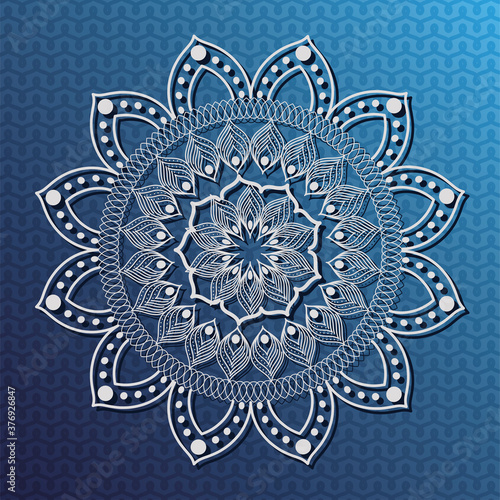 white mandala on blue background vector design