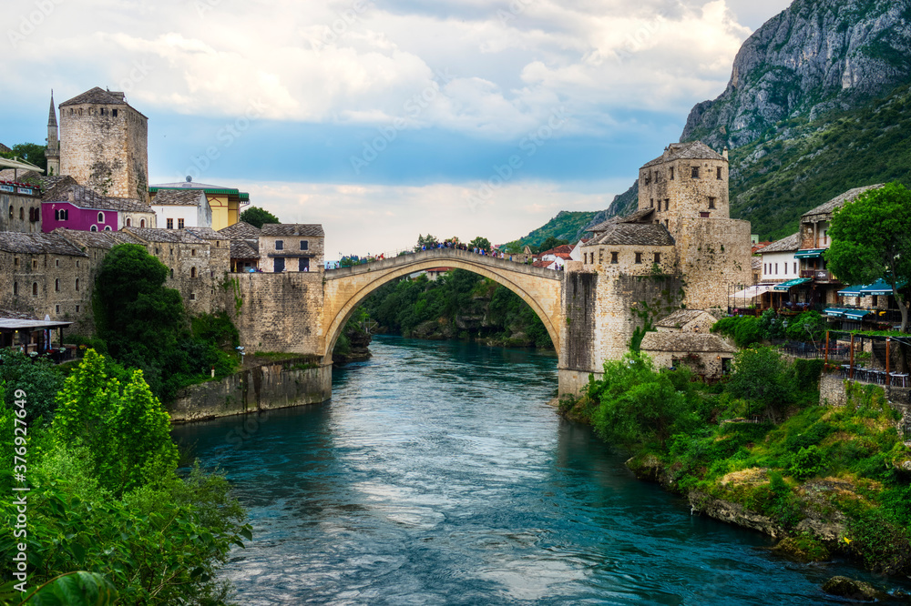 Mostar Bridge over Neretva river, Unesco World Heritage Site, Mostar, Bosnia and Herzegovina