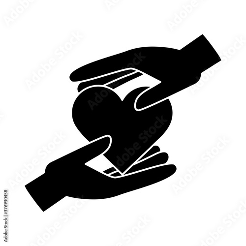 together, hands protected heart charity helping pictogram silhouette style