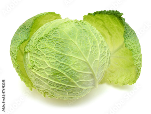 Savoy Cabbage head Isolated on White Background