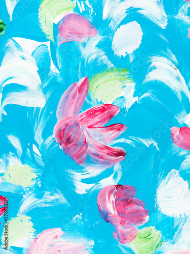 Abstract pink  flowers, art painting, creative hand painted background, brush texture © Artlu