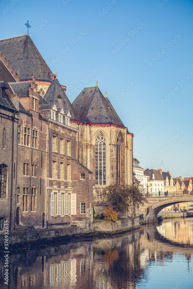 The view of the city Gent and Saint Michael's Church