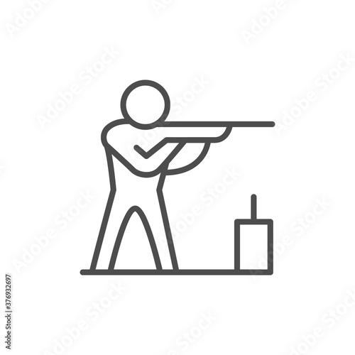 Biathlon line outline icon and winter sport sign