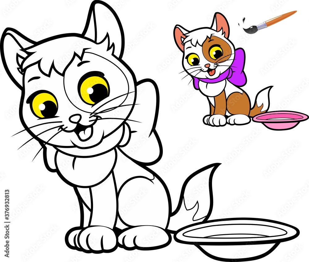 Kitten with a bow. Coloring book for the child.