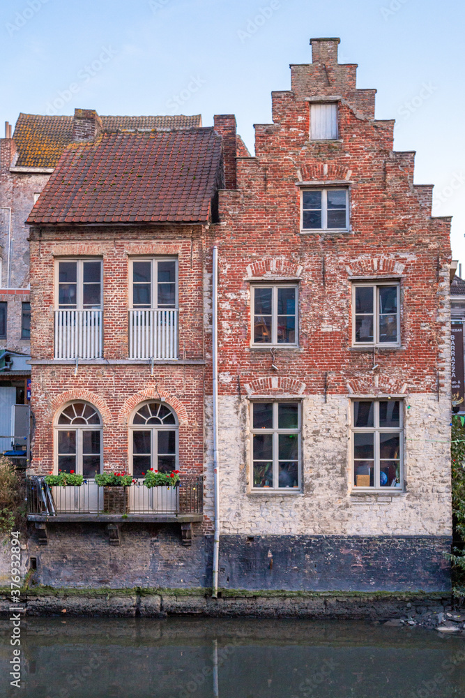 The picture of two typical old Flemish houses in Gent