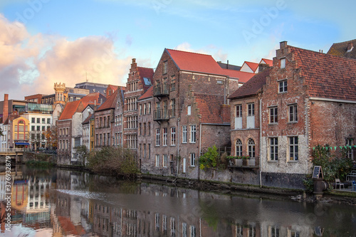 The picture of typical old Flemish houses in Gent