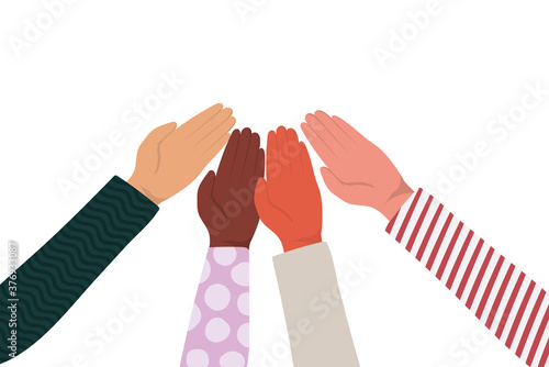 hands touching each other of different types of skins vector design