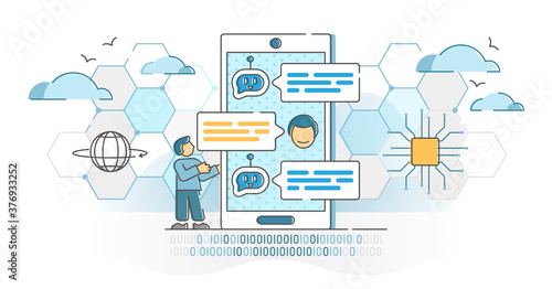 Chatbot virtual conversation with online robot answer service outline concept