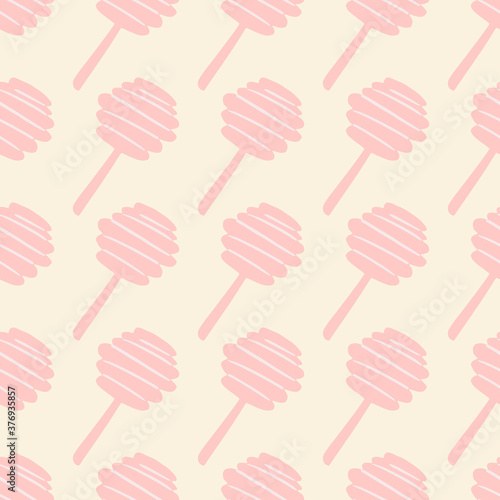 Isolated seamless doodle pattern with hand drawn honey spoon silhouettes. Light pink ornament on white background. © smth.design