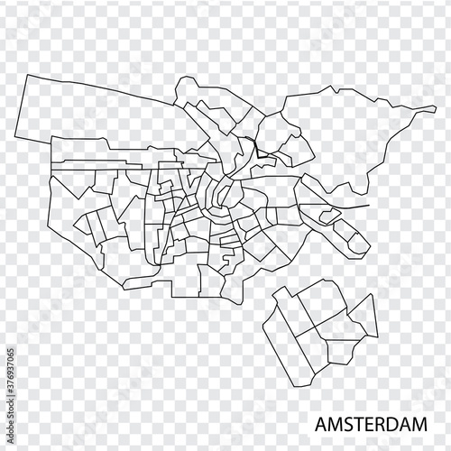 High Quality map of Amsterdam is a city  The Netherlands, with borders of the regions. Map of Amsterdam for your web site design, app, UI. EPS10.