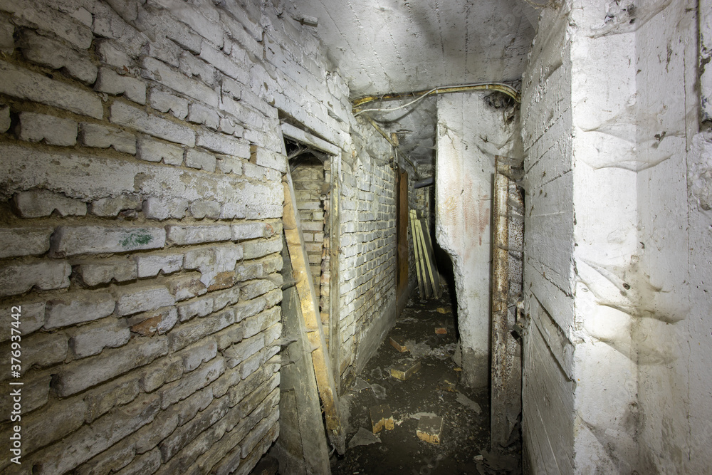 Scary underground, basement. Old abandoned warehouses in a dungeons.
