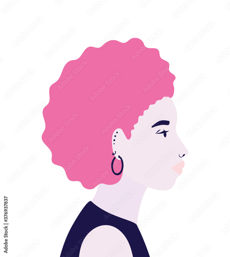 black and afro woman cartoon in side view vector design