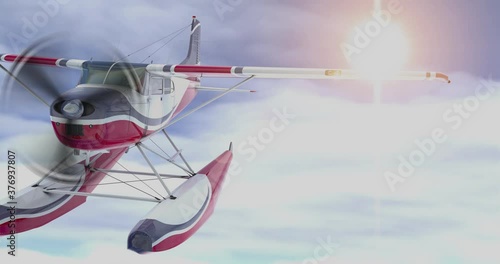 Retro seaplane futege. 3D render. Against the sky