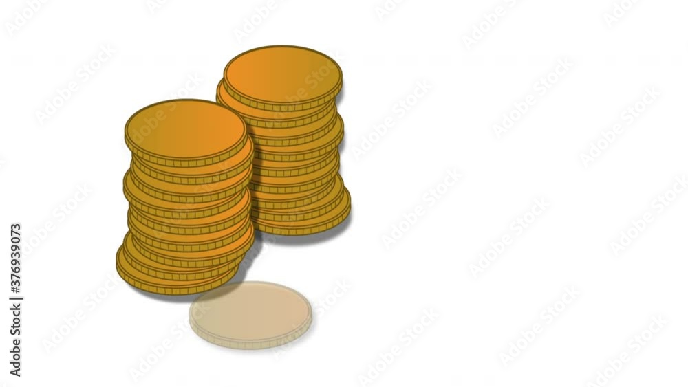 Yellow golden coins stack on white background. Copy space. 